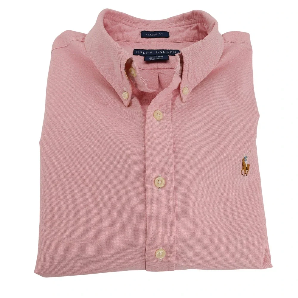 Ralph Lauren Boys Pink Oxford Button Down Shirt Classic Fit Size 16 Long Sleeve